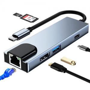 USB Type C Hub with HDMI+USB3.0+RJ45+PD+SD+TF