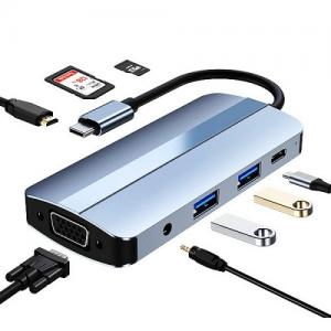 USB Type C Hub with USB3.0+USB2.0+AV+PD100W+VGA+HDMI+SD+TF